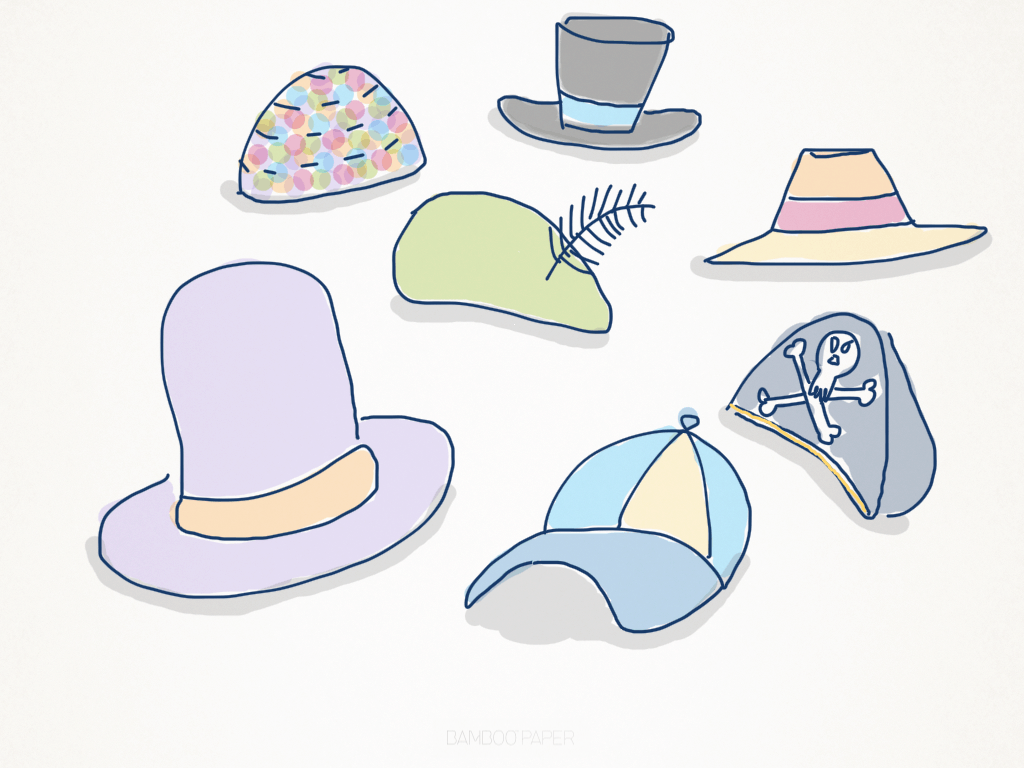 An illustration of many different types of hats