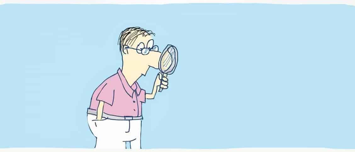 An illustration of a UX designer exploring with a magnifying glass