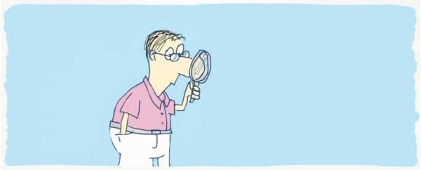 An illustration of a UX designer exploring with a magnifying glass