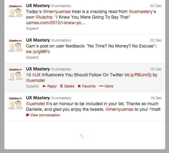 A screenshot of the @uxmastery Twitter feed.