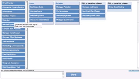 A screenshot of an online card sort using the Optimal Workshop tool