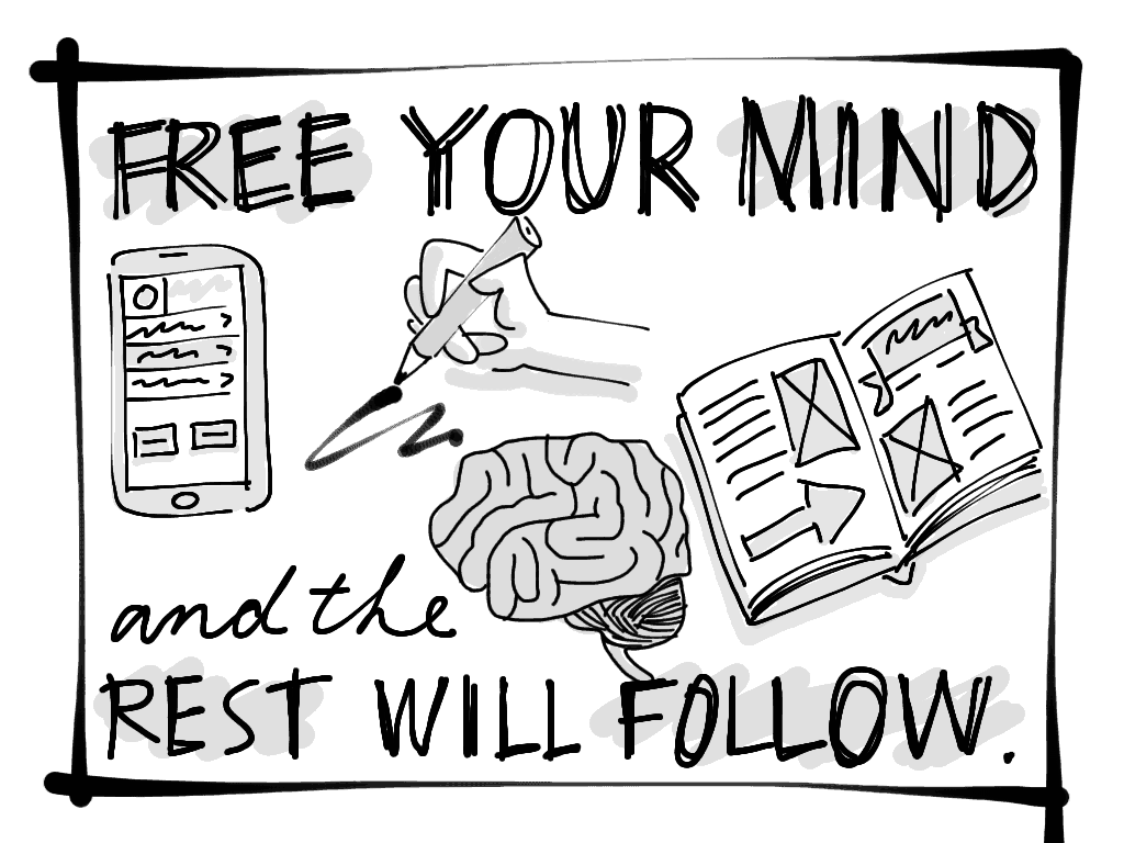 A little sketch that reads 'Free your mind, and the rest will follow.'