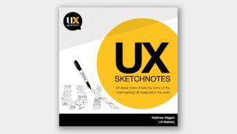 White and yellow cover image for UX Sketchnotes ebook