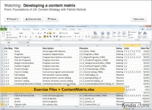 Sample of content matrix spreadsheet