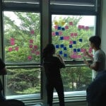 A colourful collection of post-its adorn the window