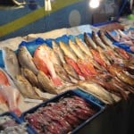 A collection of fresh fish lines the alleys