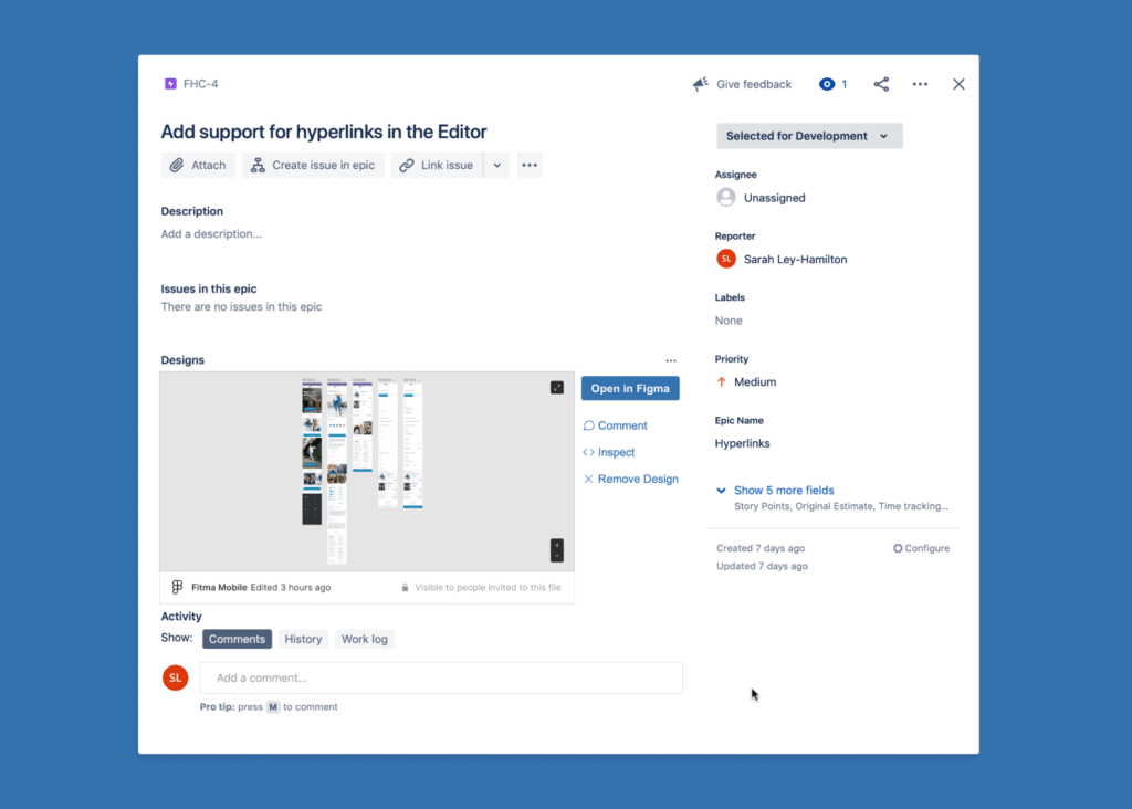 Screenshot of Figma's Jira integration