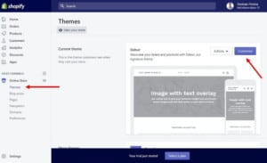 Screenshot of Shopify's Dashboard showing the current theme