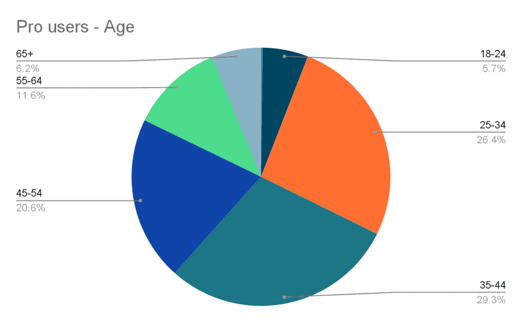 Pie chart showing age distribution